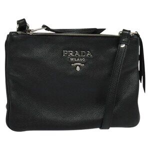 PRADA Shoulder Bag Leather Black Silver Auth 138225